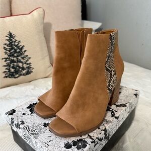 Dolce Vita Tan Ankle Boots with Snakeskin Accent